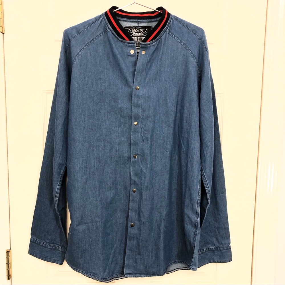 Denim Red & Blue collard Button down Shirt M